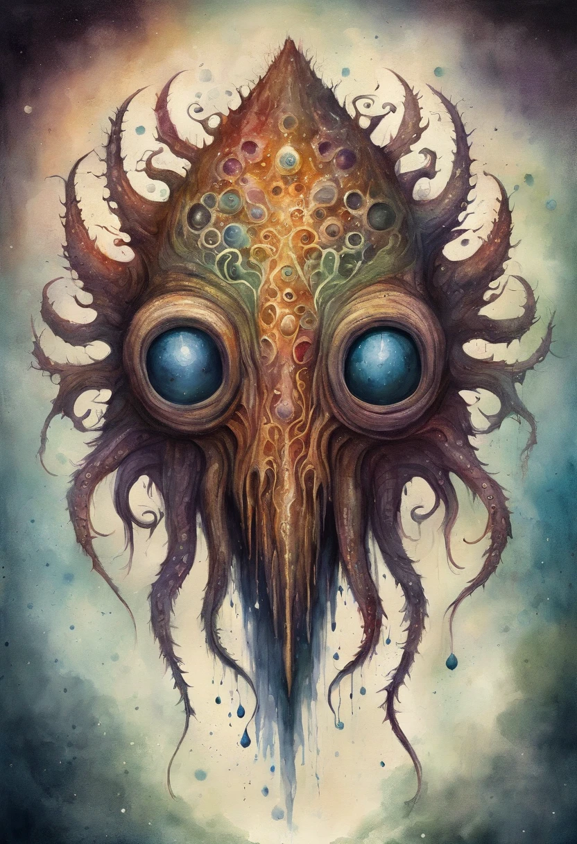 a painting of a strange creature with many eyes, yog - sothoth! yah, azathoth, cosmic horror style, cosmic horror, cosmic horror painting, cosmic horror entity, cosmic horror!!!, psychedelic cosmic horror, cosmic horror creature, cosmic horror!!, lovecraftian inspiration, cosmic horror concept art, lovecraftian cosmic fear, eldritch space