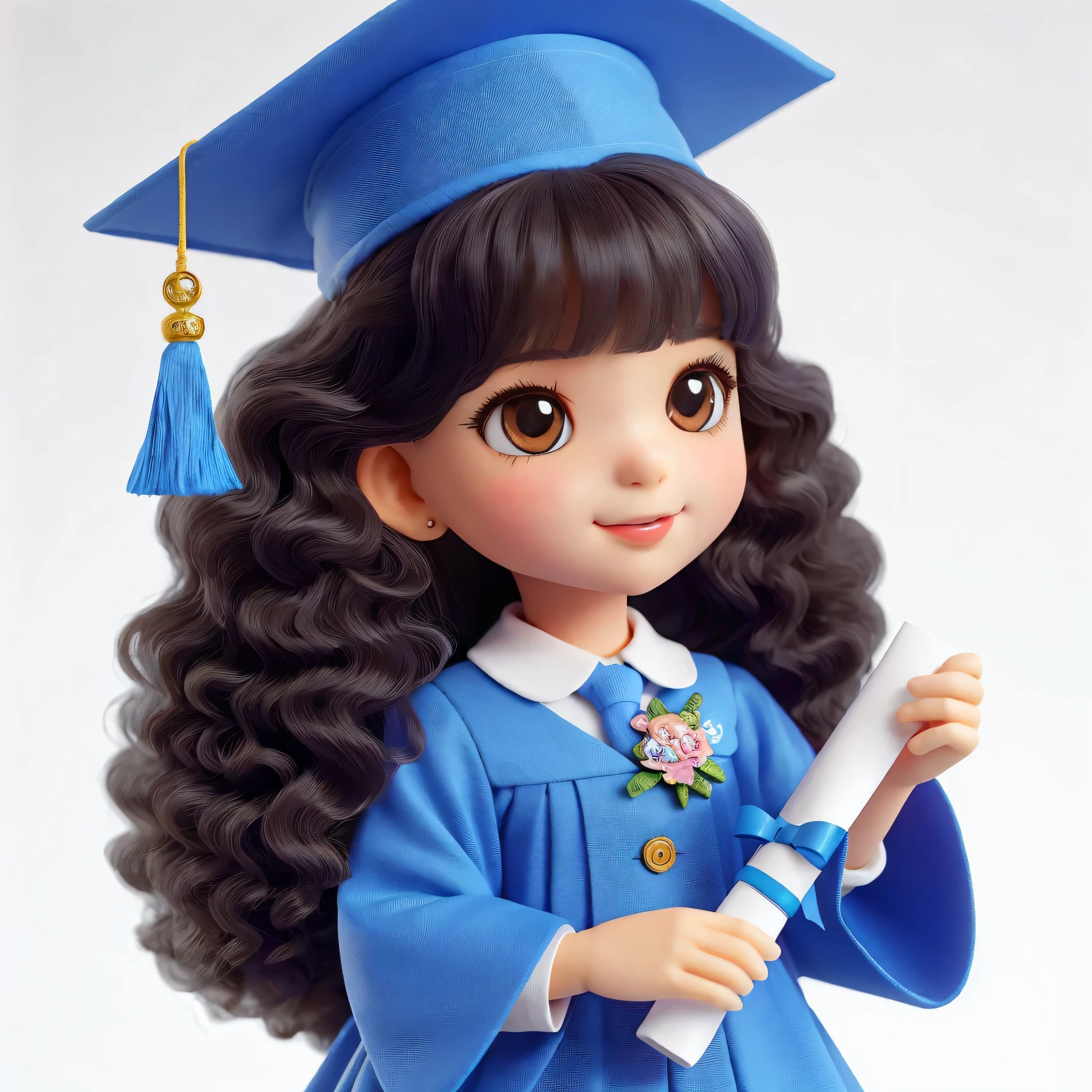 there is a doll with a graduation cap and gown holding a diploma, render of a cute 3d anime girl, adorable digital painting, cute 3 d render, realistic cute girl painting, kawaii realistic portrait, cartoon style illustration, highly detailed character, cute digital art, 3 d illustration, 3d illustration, childrens art in artstation, 3d anime girl