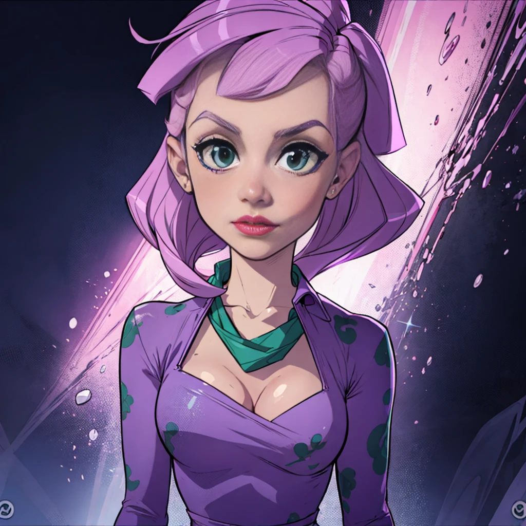 Daphne Blake from Scooby-Doo, green scarf around her neck, purple dress, dark ambient, misterious ambient,1 girl, solo girl, scared