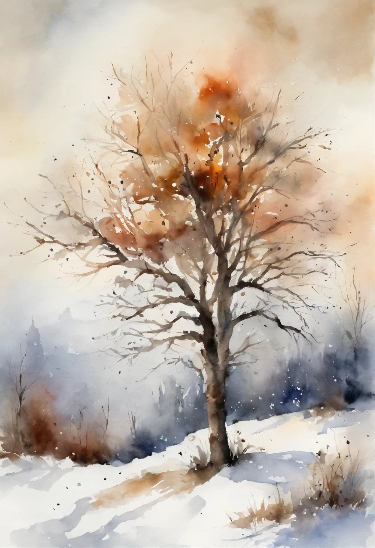 a spruice tree in a winter landscape,  rzminjornada, arte vetorial
