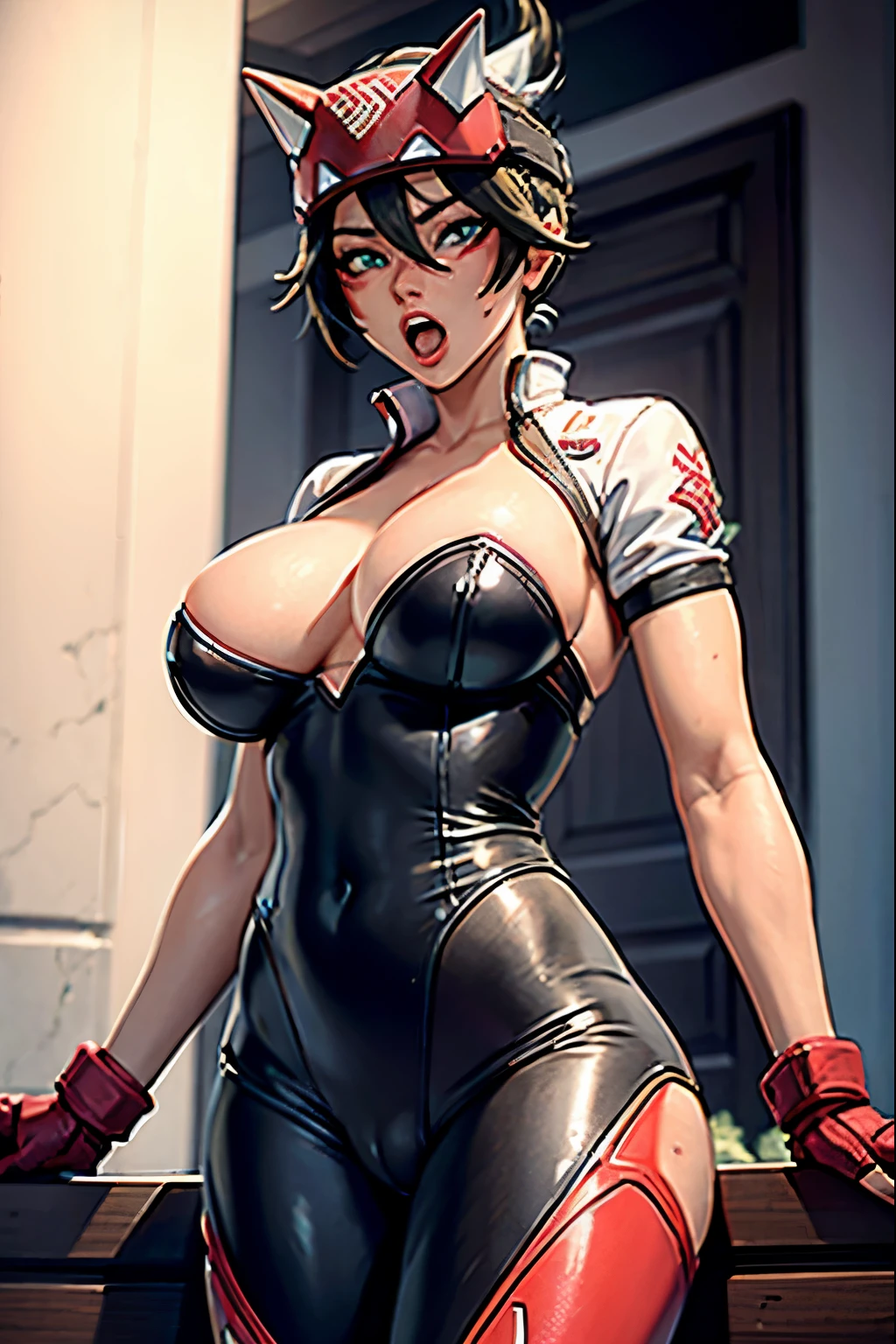 Kiriko, overwatch, obra de arte, melhor qualidade, (parte mestree, melhor qualidade;1.3), extremamente detalhado ,ultra detalhado, 1 garota,sozinho, seios pequenos, ornamento de cabelo, Brincos, Olhando para o Viewer, In general, big penis, bimbo, bodysuit, cock worship, sexual passion, big breasts, makeup lips, obsessed, open mouth, teeth teasing