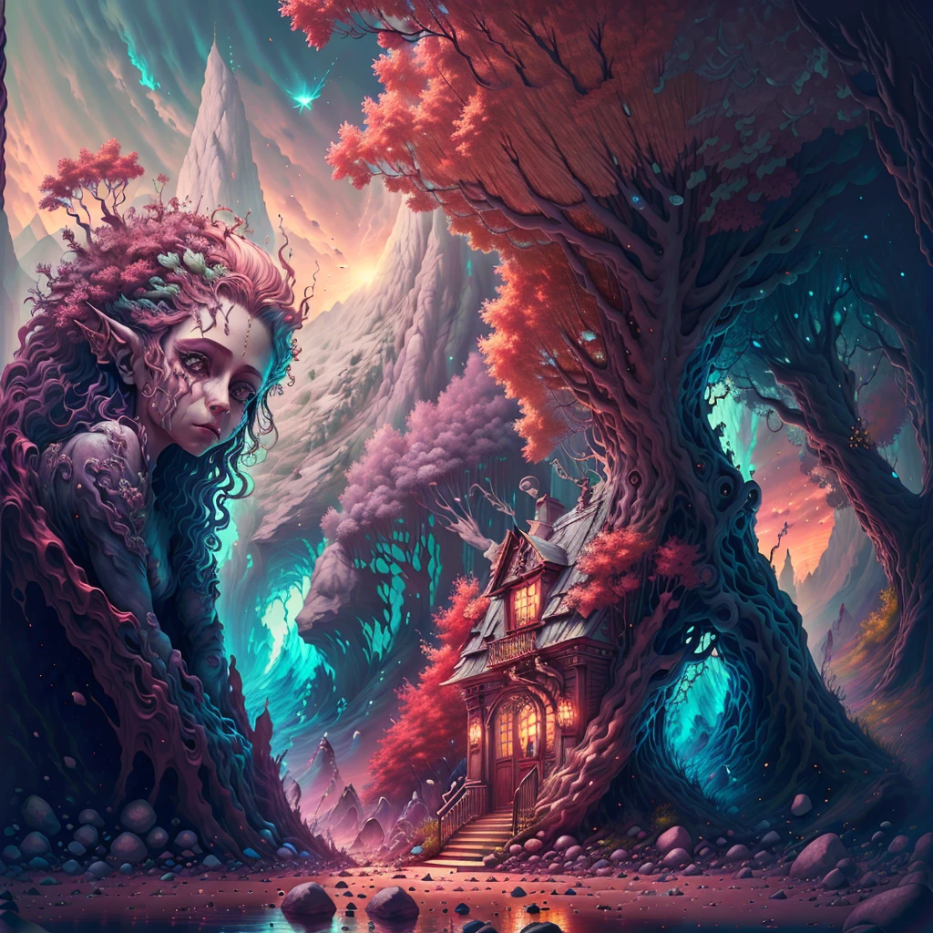 **Imagine an image that encompasses this concept- Subdued Animals Illustrative, creatures, light hearted comical fantasy storytelling Pointed ears are prevalent, and translucent wings make an appearance, this gritty faerie world has more in common with the Fae pirates of than with the pastoral fantasies of most contemporary faerie illustrators. It also has more in common with the style of the Golden Age illustrators than with superb draftsmanship and judicious application of color and texture. Masterful use of texture is one of the aspects of these type of fantasy image that is most appealing. Even in simple pencil drawings, there is a feeling for the visual textures and tactile surfaces of the real world that informs and enlivens the fantasy settings. Within the sub-genre of Victorian painting, there is Golden Age illustration and contemporary fantasy art that is sometimes called faerie art or fairy art. It dwells on those imaginary miniature denizens of woodlands and fields who are often portrayed with pointed ears and gossamer wings. Style features Subdued Animals Illustrative, all of the above -- fantasy00d, Pastels artwork,  landscape of a Mythical [Geneva:Beach house:3]  and Belle poque Red Dwarf, at Sunset, Energetic, 50s Art, Cathode tube, (art by Abram Efimovich Arkhipov:0.8),