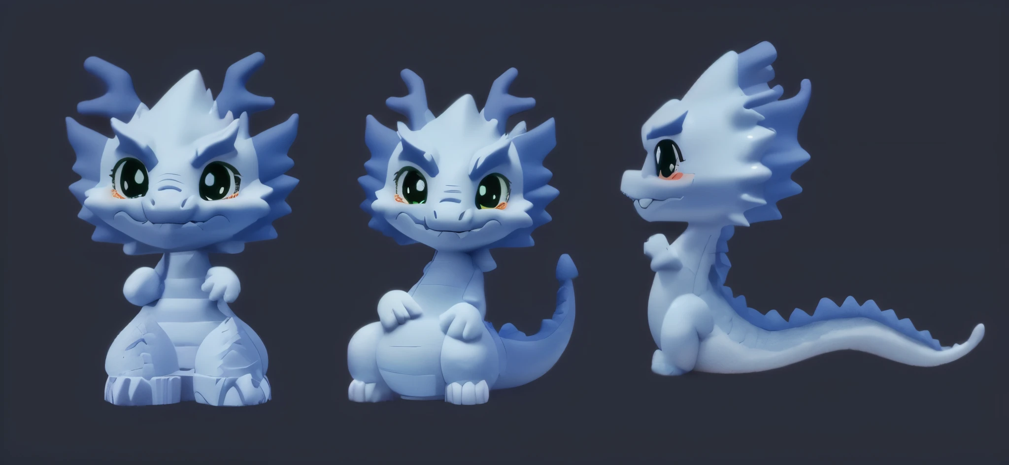 Morandi color matching color soft transition natural colorless block color uniform clean Morandi color matching soft color cute character clay material blind box hand style 3d modeling c4d rendering ultra clear rendering dragon three view IP image three view dragon cartoon anime blue Colorful dragon 