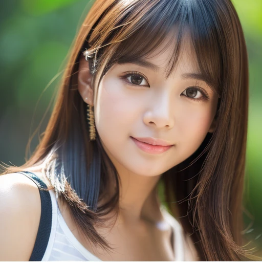 ((cute Thai women)) 、Beautiful Thai women、1 girl in、age32、Highly detailed facial and skin texture、hyperdetailed face, Bob wavy hair, ultradetailed eyes、teak、teakを塗ったピンクの頬、close-up of woman、bustup、frontage、cute little、smooth white skin、Transparent skin texture、))、(dark brown  hair、bangss)、Looking at the camera、Beautiful Women in Perfect Style：1.4、Thai models、Young gravure idols、若いcute littleグラビアアイドル、Realistic Young Gravure Idol、sophisticated gravure idol、((top-quality、in 8K、​masterpiece:1.3))、(4K、RAW Photography、top-quality)、(reallistic、フォトreallistic:1.37)、Place a person across the screen、natural soft light、upper body and head、refinement