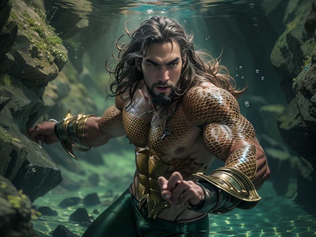 (((men only))), ((head shot)), (Aquaman), muscular, masculine, Jason Momoa, ((45 years old)), ((with large bulge)), ((long brown hair)), (green pants, tights, scales, made of fish scales), (showing his abs), (sexy handsome muscle superhero swimming underwater), (underwater, Atlantis), (detailed: 1 in 1), Natural muscles, HIG quality, beautiful eyes, (Detailed face and eyes), (Face、: 1 / 2), Noise, Real Photographic、... ....................................................................................................................PSD, Sharp Focus, High resolution 8K, realistic & Professional Photography, 8K UHD, Soft lighting, High quality, Film grain, FujifilmXT3