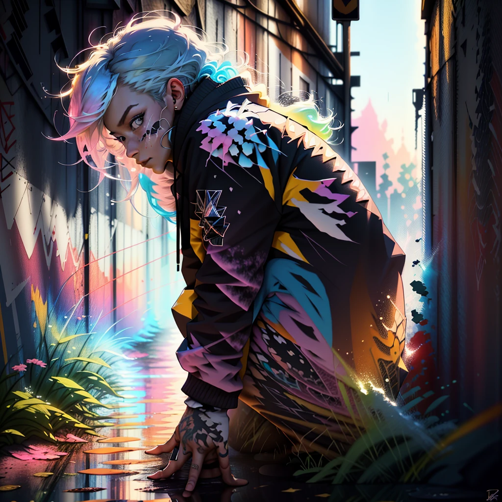 "ntricate, Complex contrast, HDR, Sharp, soft Cinematic Volumetric lighting, flowery pastel golden hour colors, wide long shot, perfect composition, masterpiece, aesthetic graffiti art, splash art, street art, spray paint, oil gouache melting, acrylic, high contrast, colorful polychromatic, ultra detailed, ultra quality, minimalist , accurate"