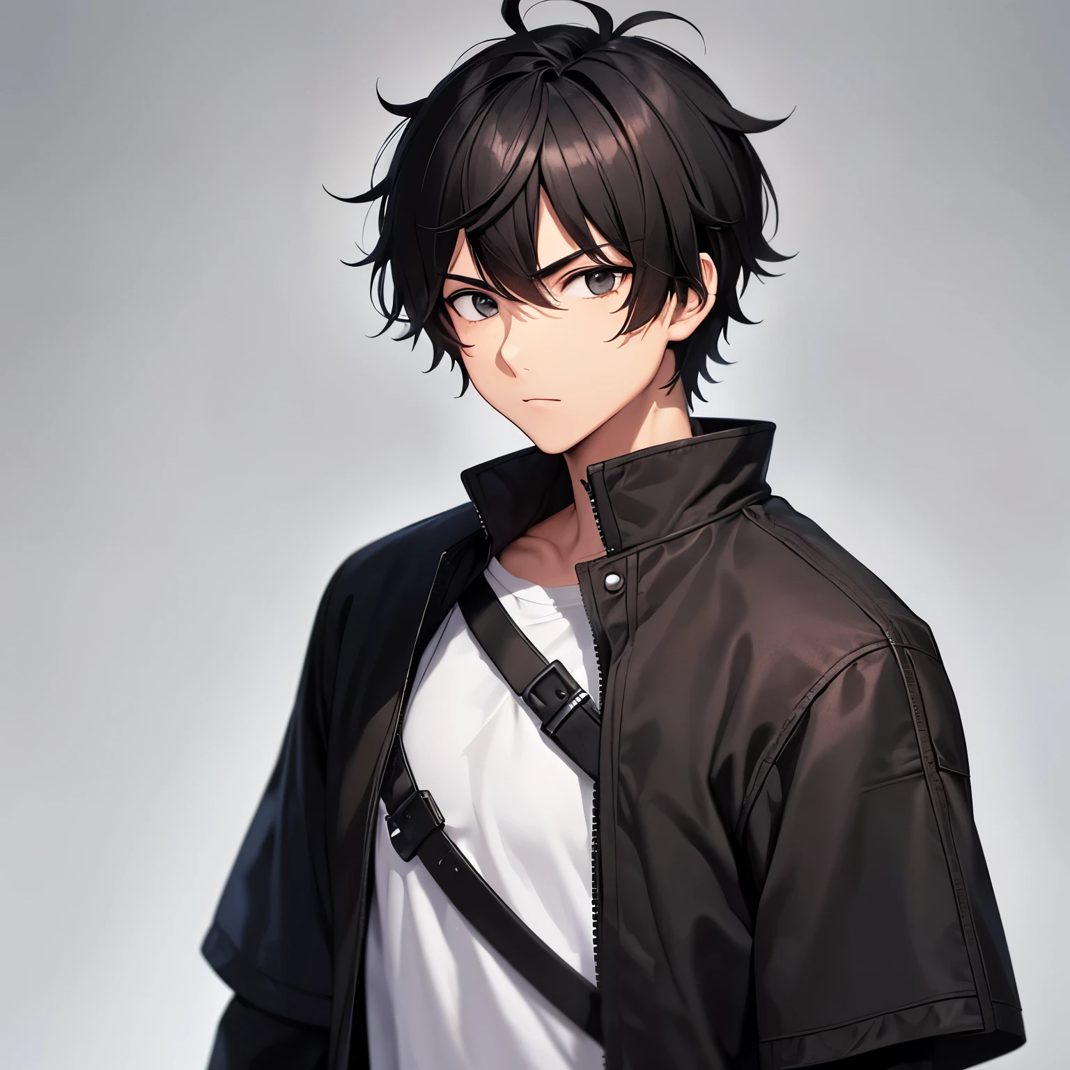 (simple background1.2),(man1.9),(tan1,5),(black hair),short hair,messy hair,clear face,urban samurai,standing,clothed