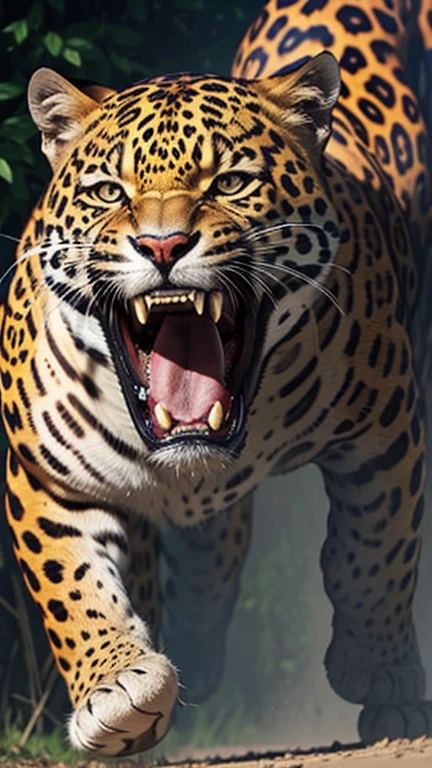 jaguar with angry face attacking