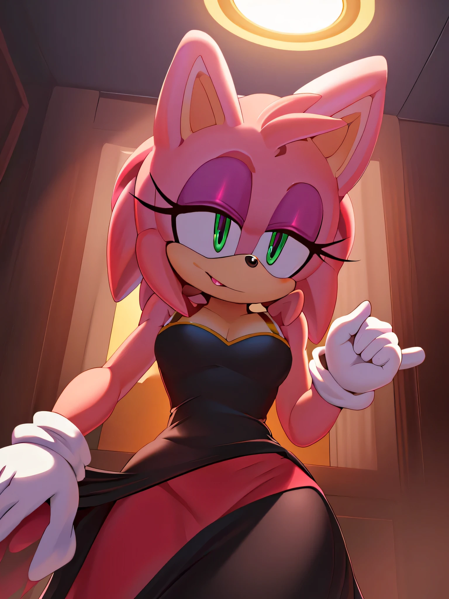 (a stunning) (masterpiece:1.2), (8k, high-resolution), (sonic:1.1), ((vanilla the rabbit fusion with amy rose and rouge the bat:1.1)), (seductive), (revealing) sexy dress, (boldly colored) eyeshadow, (long, fluttering) eyelashes, (intense) menacing look, (alluringly) sultry, (mysterious) dark room, (provocative) lighting, vibrant colors