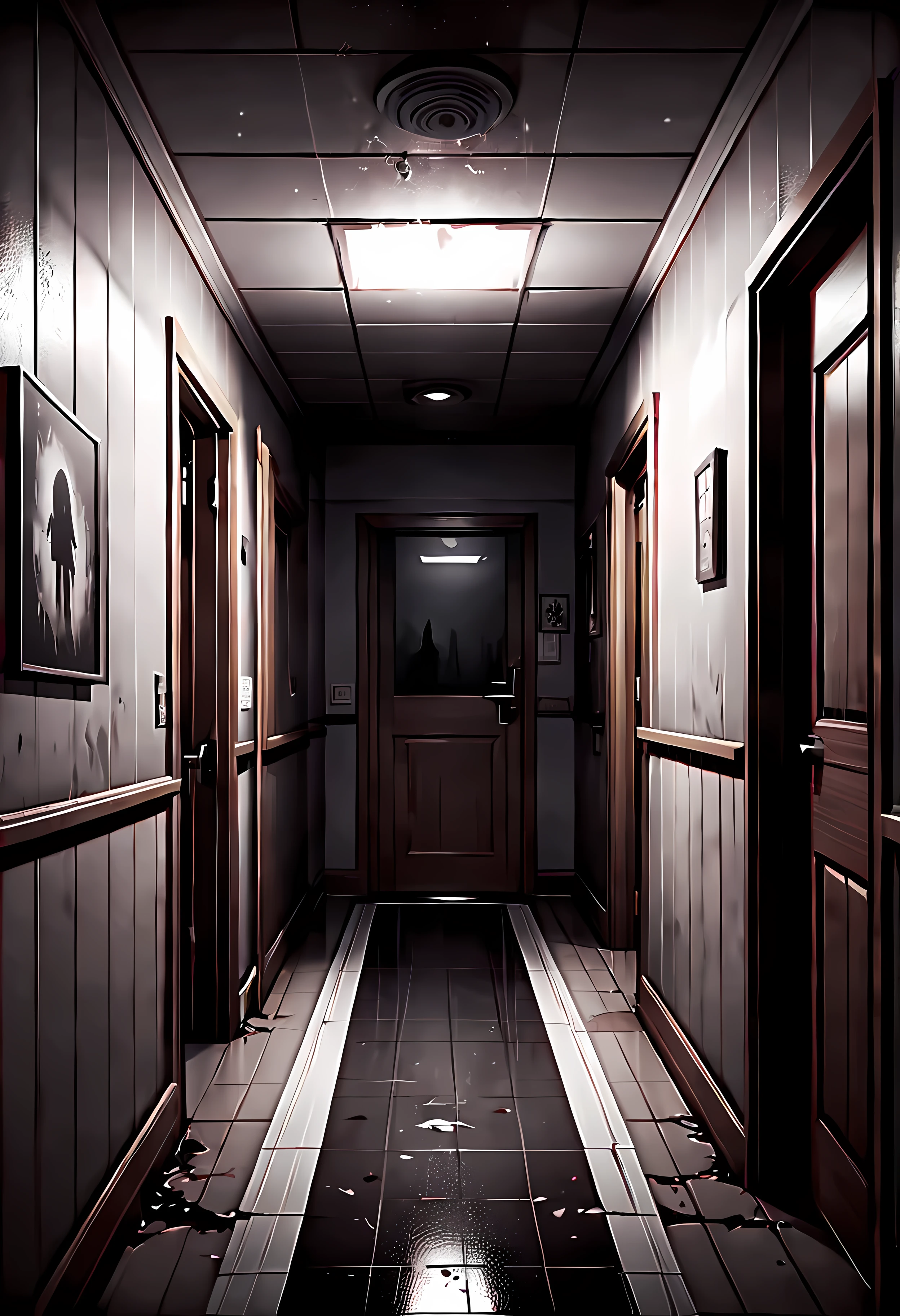 (best quality,4k,8k,highres,masterpiece:1.2),ultra-detailed,realistic:1.1,black and white,hatched lines,detailed linework in a Japanese line art style,creepy and eerie hospital corridor scene,jagged shadows,stark contrast between light and dark,gritty texture,ominous mood,distorted perspective,subtle hints of blood,horror manga-inspired ,ominous aura surrounding the room,spooky ambiance,subtle hints of paranormal activity,unsettling atmosphere,ghostly figures lurking in the shadows.