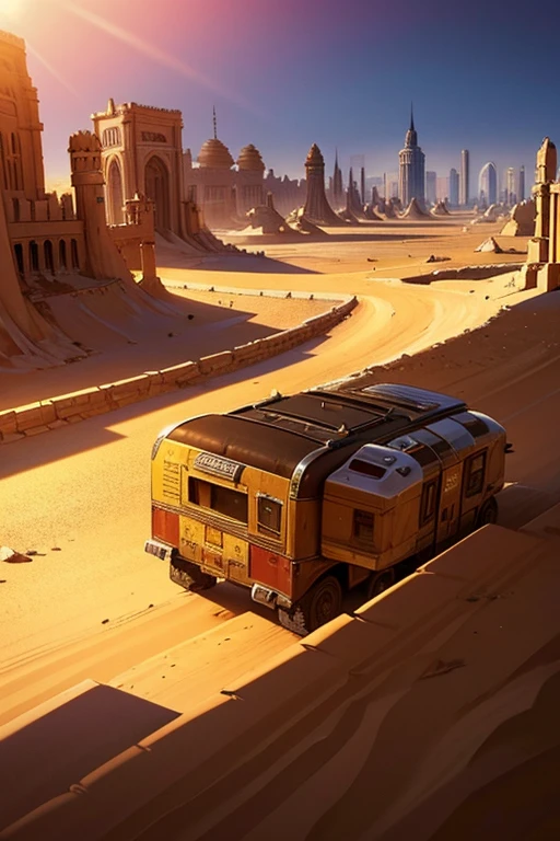 A world.where civilization has collapsed,and what remains of humanity struggles to survive in a vast desert,There may be relics of ancient cities buried in the sand and nomadic societies that travel in caravans