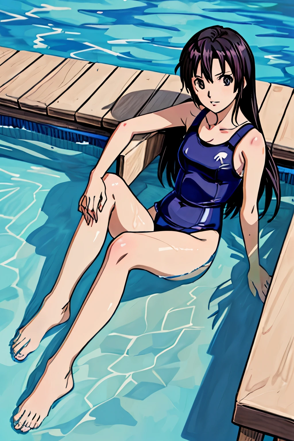 (highest quality,4K,8K,High resolution,table top:1.2), super detailed, (realistic,photorealistic,photo-realistic:1.37),((full body)), Unfortunate,Glasses,((black hair)), ((long hair)),((swimming wear)),beautiful and fine eyes, beautiful detailed lips, highly detailed eyes and face, long eyelashes, realistic anime 3D style, Smooth anime CG art, Digital rendering by Makoto Shinkai, Moe anime art style, photorealistic rendering of an anime girl, Shinkai Makoto style, Cute anime girl visuals, realistic young anime girl, girl fan art, Created by Anime Artist'studio of.