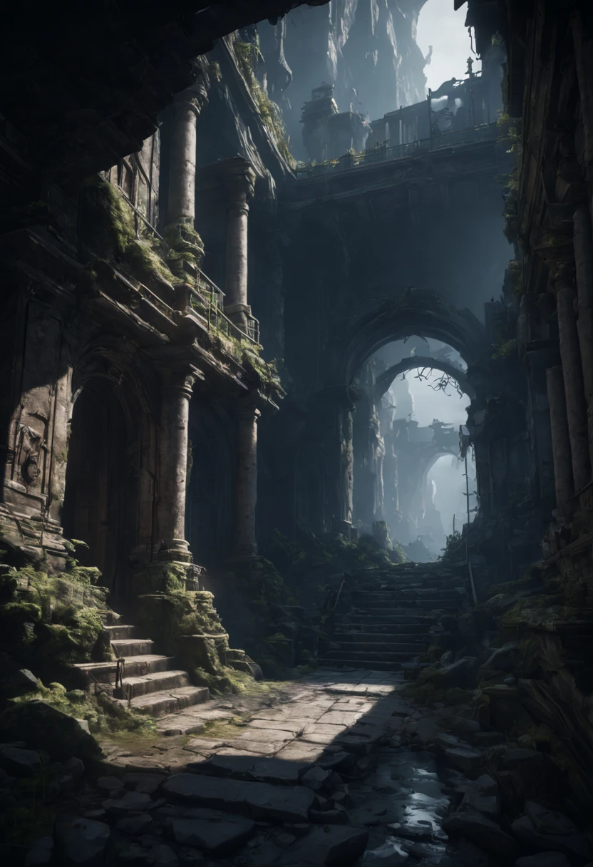 Eerie Places, 3D Game Cinematic Feel, Epic 3D Videogame Graphics, Intricately Detailed, 8K Resolution, Dynamic Lighting, Unreal Engine 5, CryEngine, Trending on ArtStation, HDR, 3D Masterpiece, Unity Render, Perfect Composition