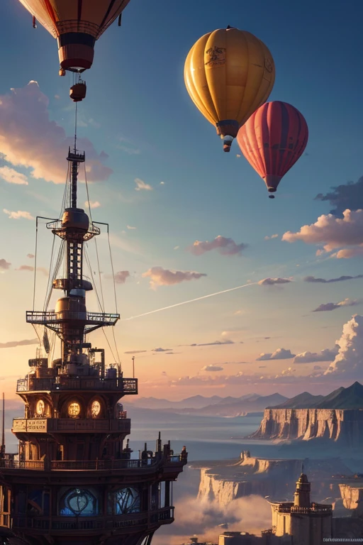 (best quality,4K,8k,high resolution,masterpiece:1.2),Super detailed,(actual,photoactual,photo-actual:1.37),steampunk style,Huge brown and silver steam-powered hot air balloon flies across the sky, steampunk zeppelin,fly overhead,aircraft,柴油動力龐克飛行airship, steam powered spaceship,Stunningly detailed, airship, Material designer generated,Steampunk hot air balloons, The attention to detail is incredible, soar in the air,pbr render,Programmed PBR