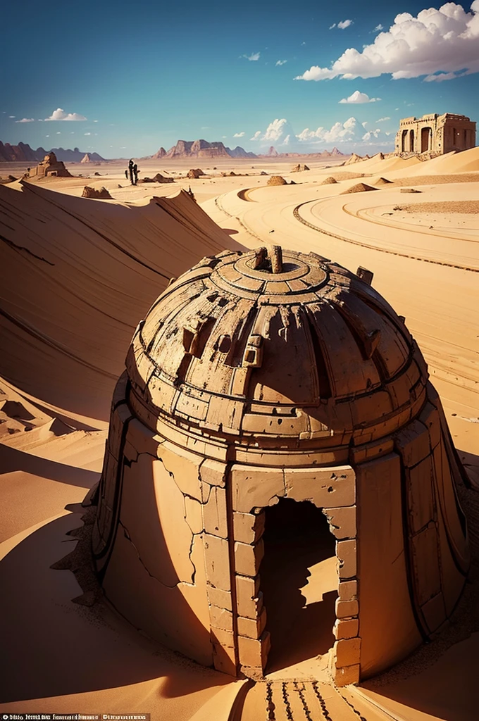 A world.where civilization has collapsed,and what remains of humanity struggles to survive in a vast desert,There may be relics of ancient cities buried in the sand and nomadic societies that travel in caravans, just the landscape