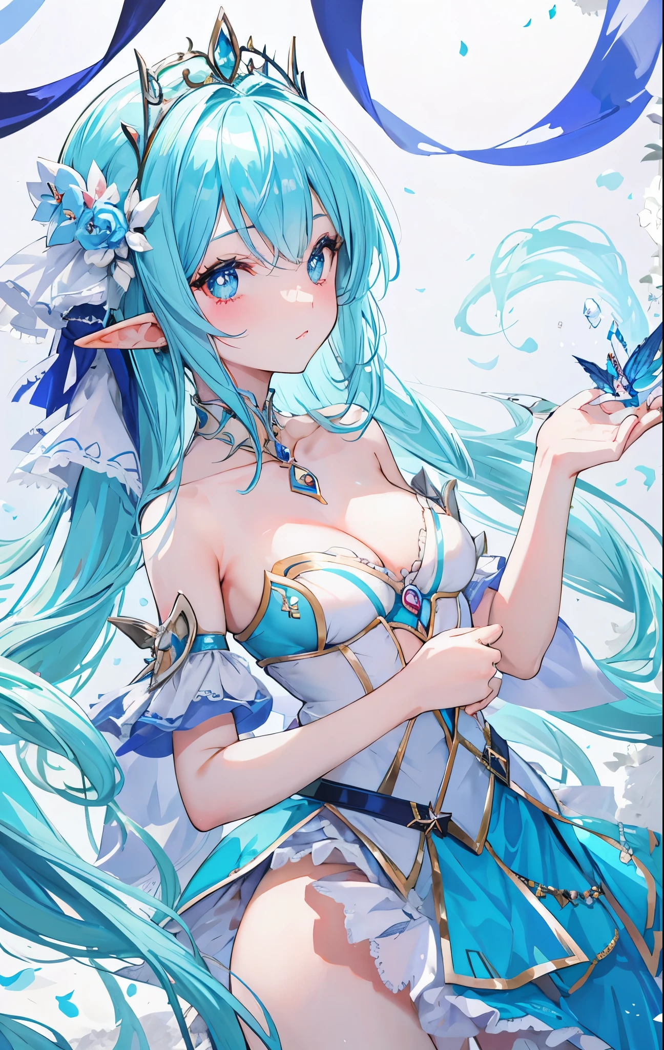 1 woman、Hair that shines like pale aquamarine、fluffy and soft hair、Sparkling aquamarine eyes、爆乳、Too large breasts、Seductive breasts、Sheer underwear、Tiara of the Goddess、goddess god々Feeling、lace cape、aquamarine choker、Castle Room、Long Lace Bale、Ruffles and ribbons、A smile、The upper part of the body、long to, A glowing wand made of aquamarine and crystals.、Wings encrusted with aquamarine、A benevolent look、Aquamarine brilliance、Eternal brilliance、Too large breasts、爆乳、puffy chest、Cinderella's Castle、Navel Ejection、I can see my nipples