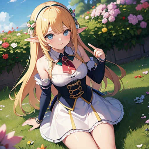 Elf Tsundere, mignon, un peu condescendant mais gentil champ de fleurs