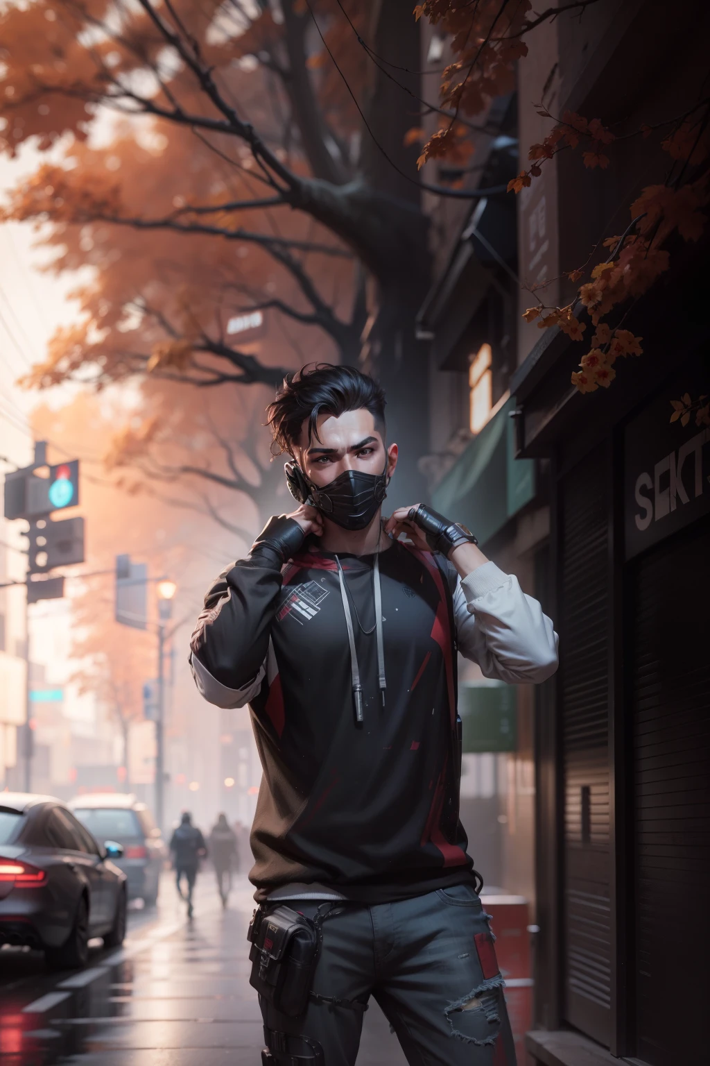 Change background into cyberpunk, handsome boy, hyperrealistic, 8k, cinematic lighting