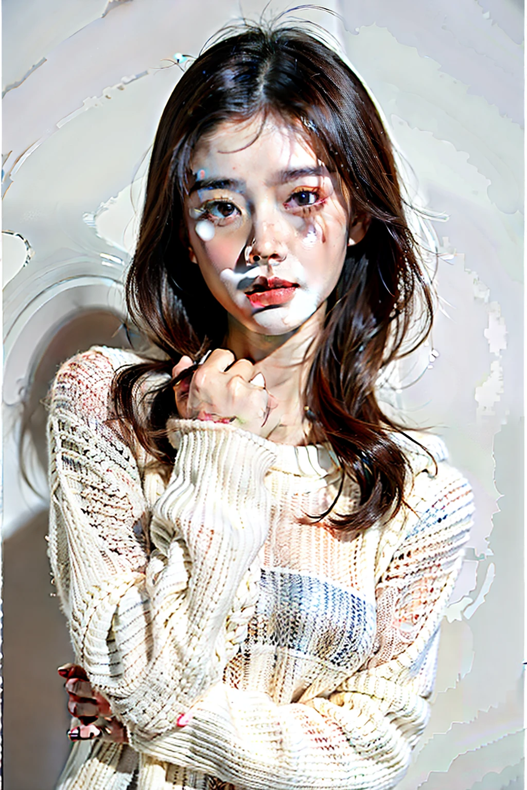 1girl,sweater,white background,