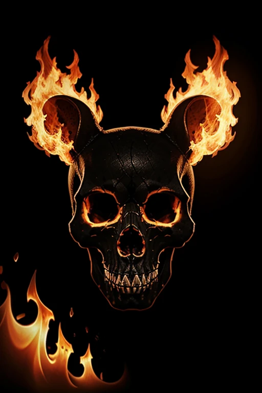 rat skull on fire, logo, stylized