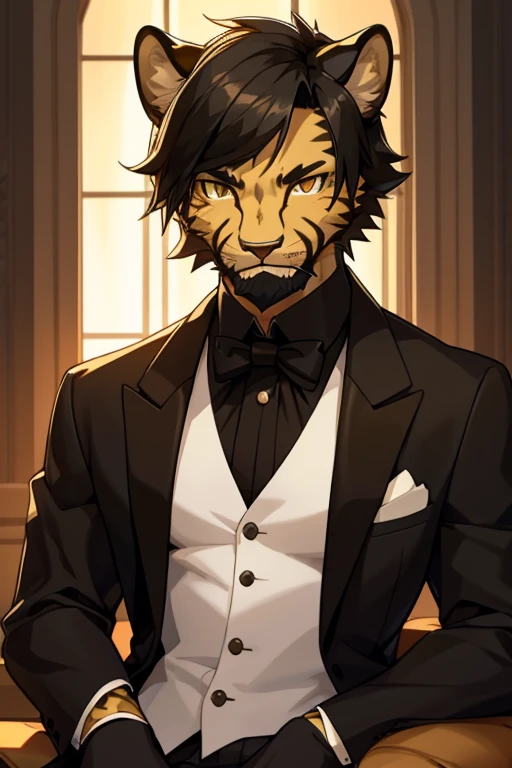 best quality,ultra-detailed,realistic,semi-long black hair,bearded male,formal attire,tall male wearing black pants and a white t-shirt,teenage boy with short hair,a cheetah-human hybrid with the face of a cheetah,solo portrait of a male with the features of a cheetah,solo portrait of a teenage boy with cheetah features in formal clothes, cheetah face, cheetah eyes, cheetah head, hot, excited, erection, semi-nude,dominant male,
