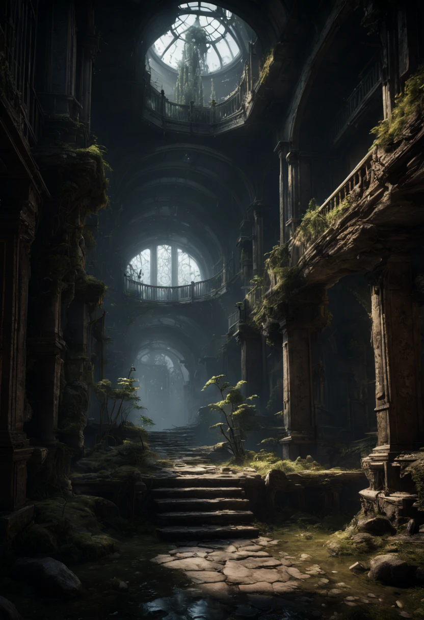 Eerie Places, 3D Game Cinematic Feel, Epic 3D Videogame Graphics, Intricately Detailed, 8K Resolution, Dynamic Lighting, Unreal Engine 5, CryEngine, Trending on ArtStation, HDR, 3D Masterpiece, Unity Render, Perfect Composition