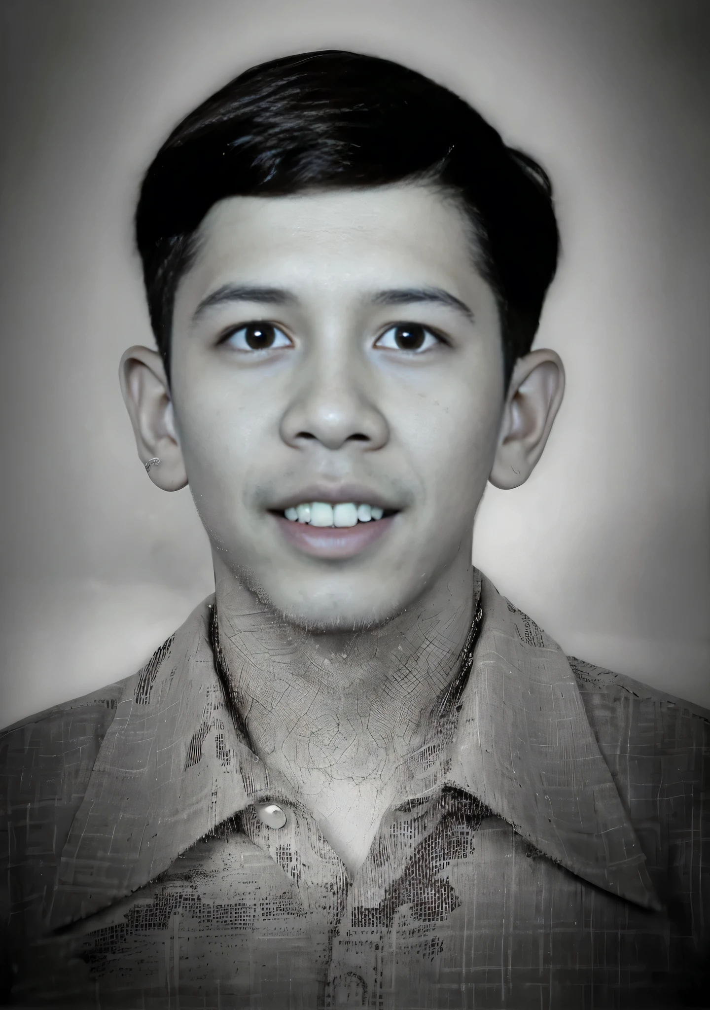 arafed Black and white photo of a boy , Black and white picture, retrato, portrait symetrical, B&w foto, desaturado!!, By ABidin Dino, inspired By Basuki ABdullah, viejo cuadro, foto de pasaporte, portrait symetrical, foto profesional, ramil sunga, Protrait, estilo de foto antigua
