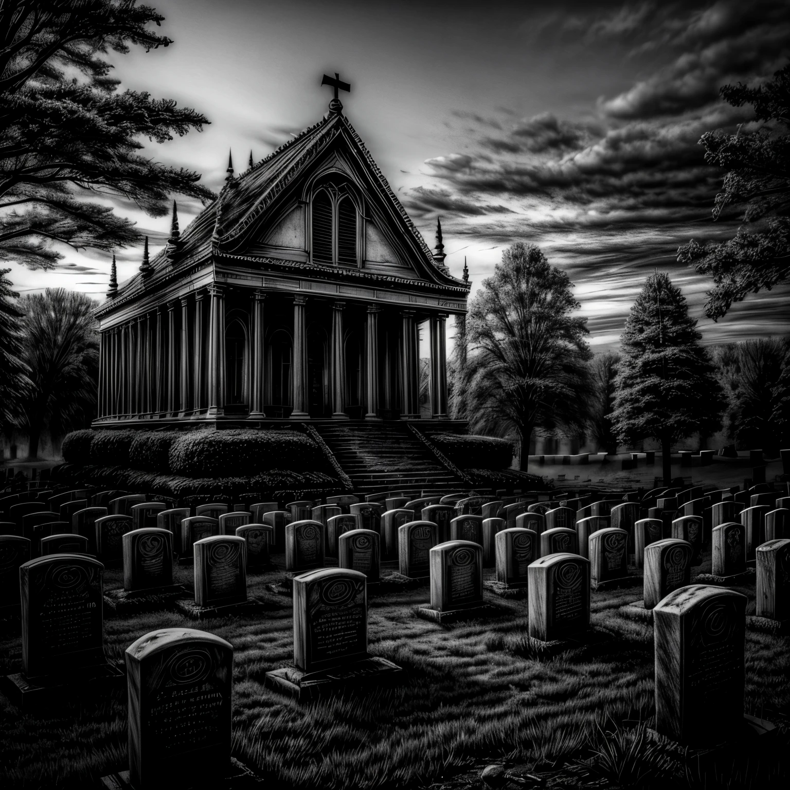 monochrome, greyscale, 
Graveyard full of ghosts

