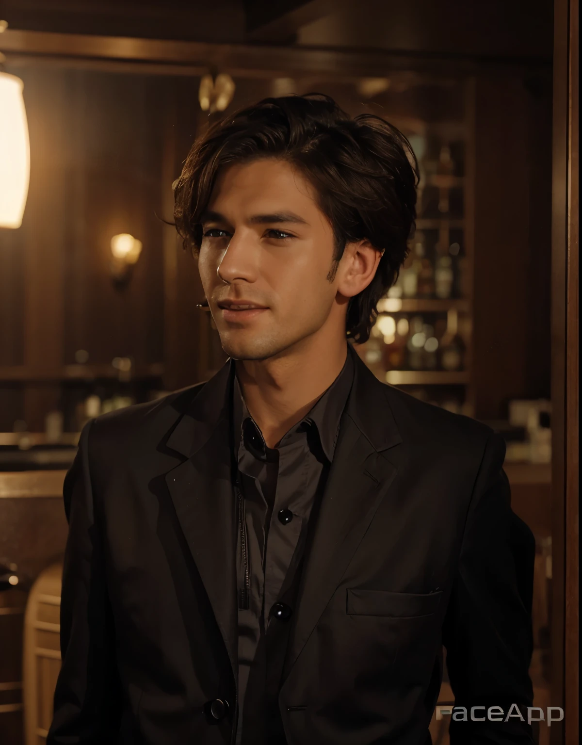 Change the background party bar , handsome boy , 4k , ultra realistic face