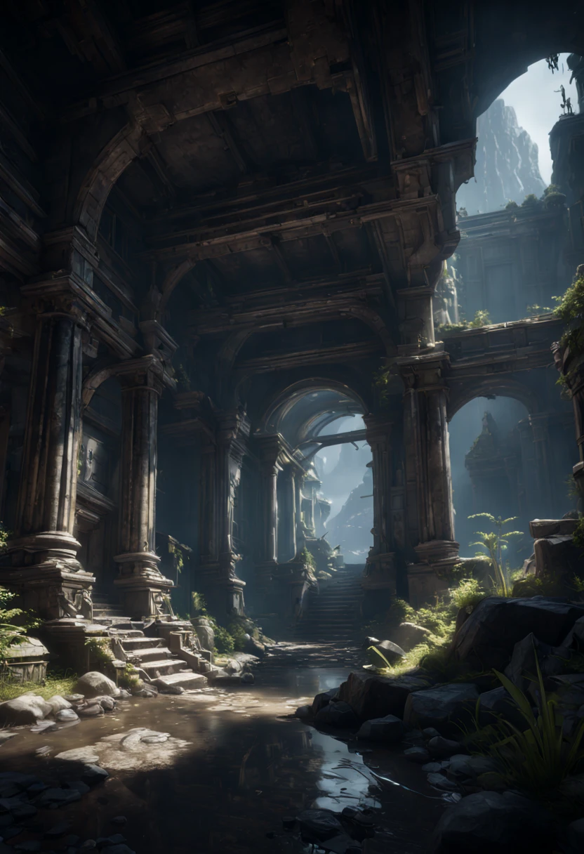 Eerie Places, 3D Game Cinematic Feel, Epic 3D Videogame Graphics, Intricately Detailed, 8K Resolution, Dynamic Lighting, Unreal Engine 5, CryEngine, Trending on ArtStation, HDR, 3D Masterpiece, Unity Render, Perfect Composition