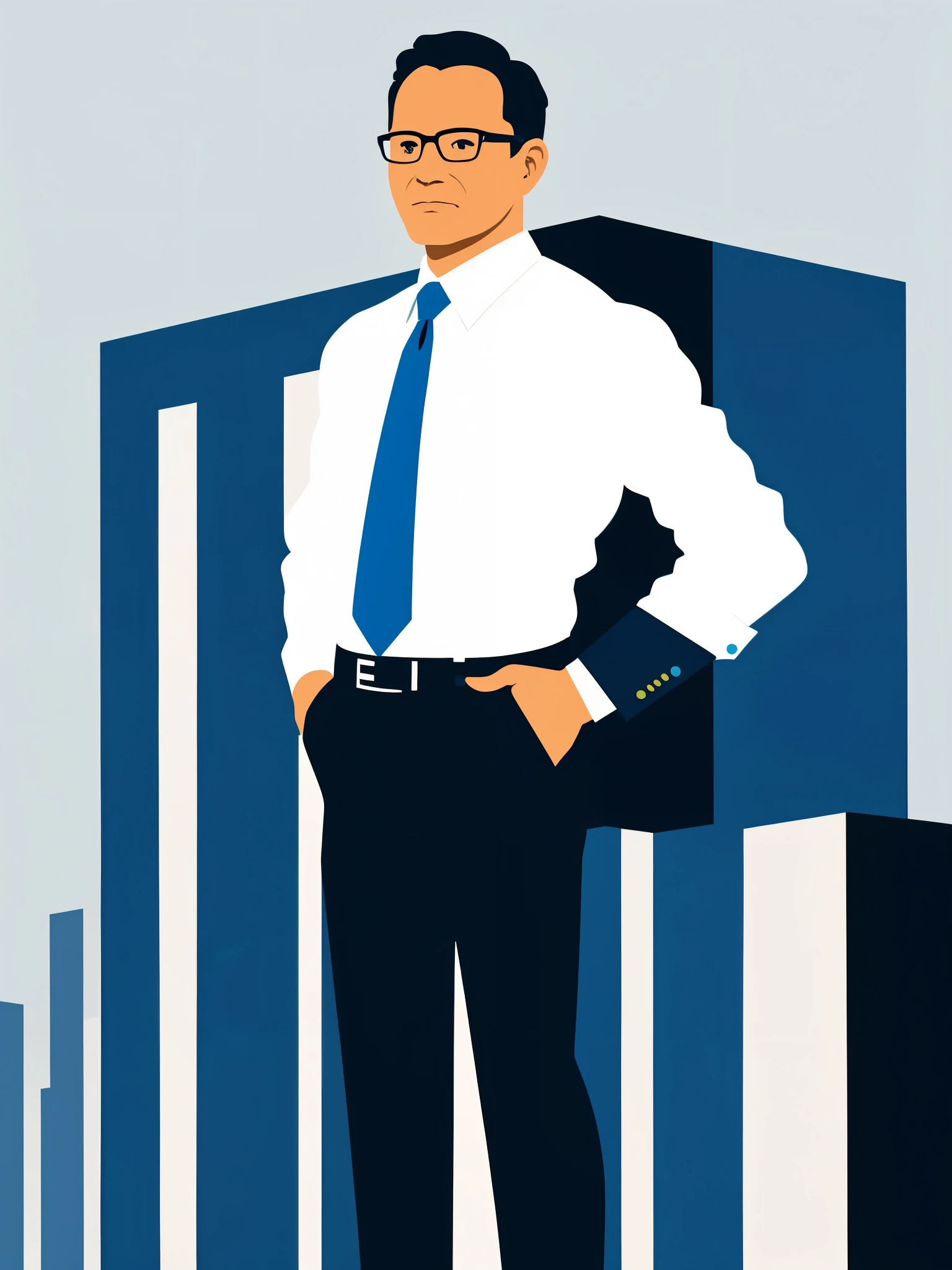 a standing business man in flat colors corporate memphis style,corporate art,flat colors,(((minimalist))),only shapes