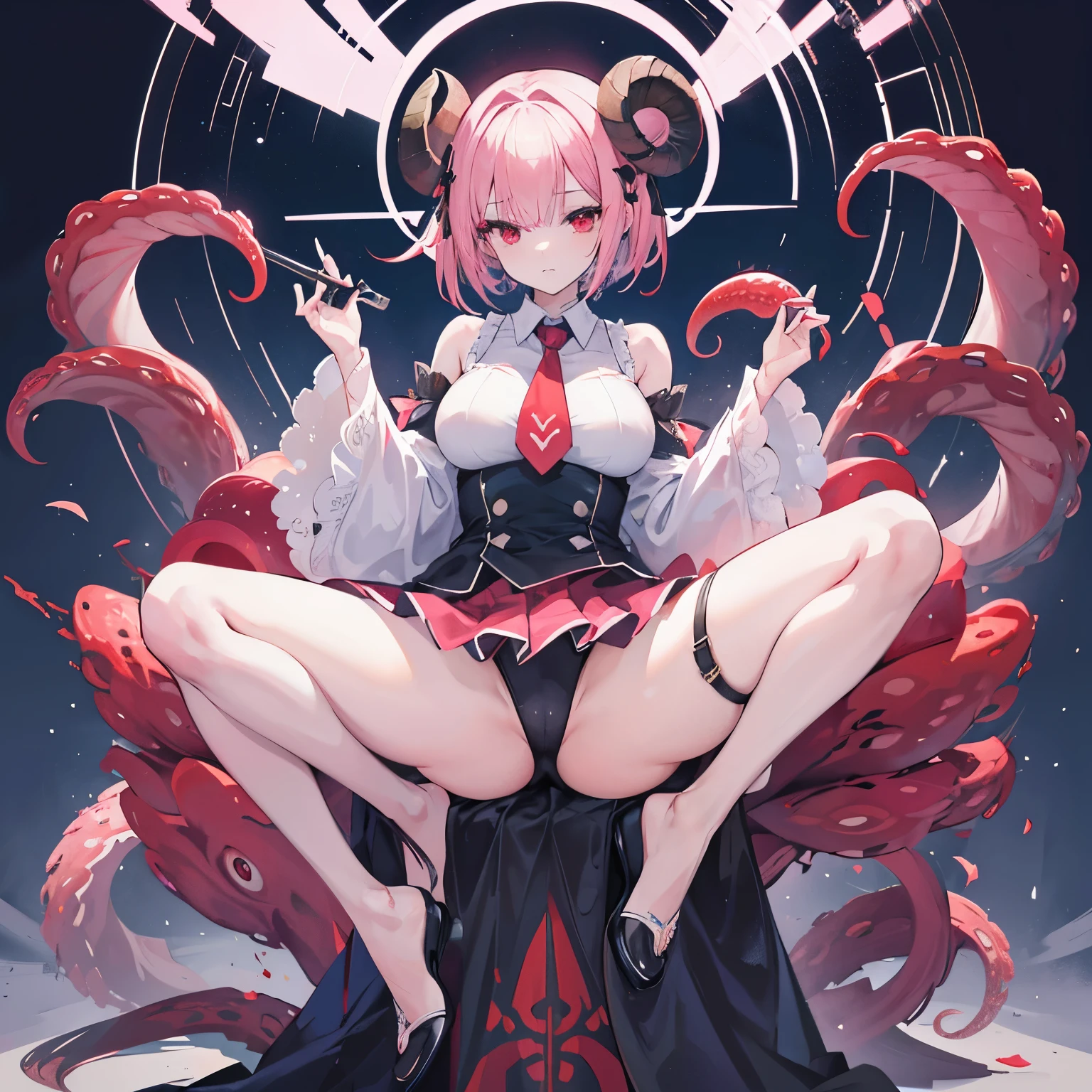 Masterpiece, of the highest quality, Hi-res, RAM, (RAM: A new life beginning anew), Fall of Evil, Creosimilitude, Parasitadas, Tentacle Wear, Leotard, Futanari, Empty Eyes, Colossal Breasts, Tie, One Girl, Solo, Full Body Shot, Pink Skirt, Short Hair, Red Eyes, Hair Above One Eye, Steering Wheel, Seat Belt, Complete View of the Body, Unimpressed, Parasitic Tentacles, Tentacle, Below the Clothes.
The masterpiece comes to life in high resolution, filling the RAM with intricate