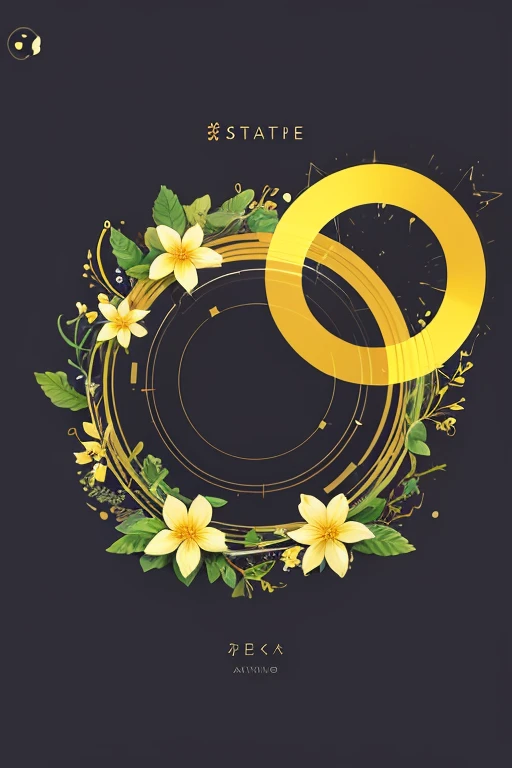 UI interface frame design, simple background, shape of a circle, Leaves, branch, vine, flowers, Little butterflies, particle effects, Beautifully