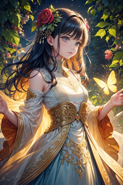 (botanic, vibrant, colorful, mesmerizing)

(detailed, high-resolution, realistic)

(primary colors, soft lighting)

(tree branches:1.1, leaves:1.1, vines, flowers:1.1, butterflies, particles:1.1)

In this mesmerizing artwork, a UI interface framework with a simple background is brought to life with vibrant colors. The central focus of the image is a circular shape that acts as a key element of the design. The circular shape is adorned with intricate patterns of tree branches, leaves, vines, and flowers, all meticulously crafted. The combination of these botanic elements creates an organic and natural feel, juxtaposed against the digital nature of the UI framework.

The flowers bloom in various hues, ranging from deep reds to vibrant yellows, creating a visual feast for the eyes. Among the foliage, small butterflies flutter, their delicate wings adding a touch of liveliness to the scene. As the viewer's gaze follows the intricate branches and curling vines, particles dance in the air, creating a magical atmosphere.

The attention to detail in this artwork is astonishing, with each petal and leaf rendered with precision. The image is of the highest quality, ensuring every minute detail is clearly visible. The lighting bathes the scene in a soft glow, accentuating the vibrant colors and creating depth and dimension.

This artwork seamlessly combines the world of UI design with the beauty of nature. It is an invitation to explore the harmony that can be achieved between the digital and natural realms. The mesmerizing composition, vibrant colors, and realistic elements make this artwork a true masterpiece, captivating viewers with its beauty and artistry.