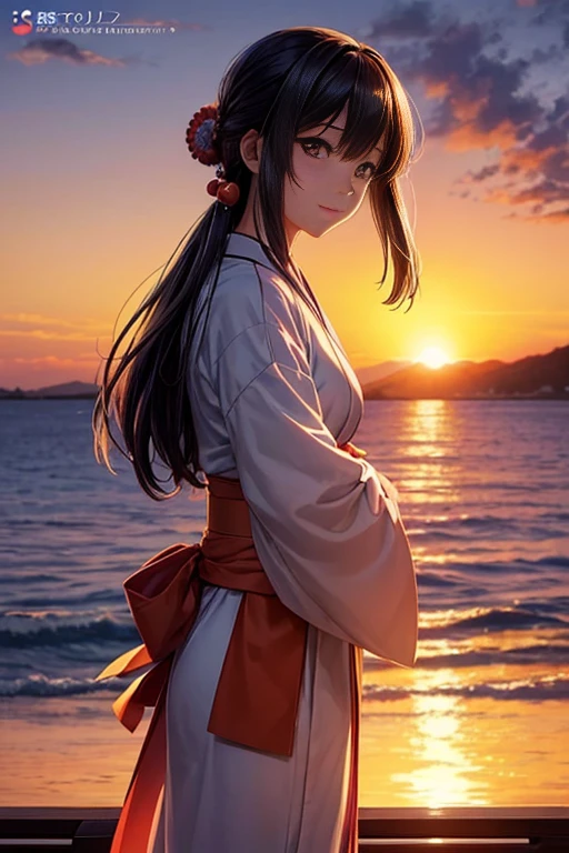 (best quality, photorealistic:1.37), Japanese anime, girl standing in front of the sun, sunset, selected Japanese anime stills, opening scene of a Japanese anime, gorgeous sunset!!, screenshot from the Japanese anime 'Heilang', Miao Xiangsu, enjoying the sunset, Japanese anime movie stills, opening scene, with the sunset, animation film screenshot
