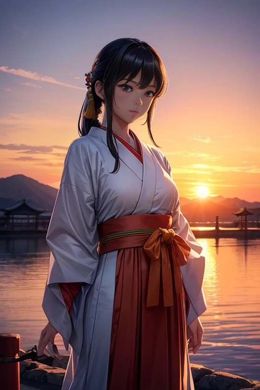(best quality, photorealistic:1.37), Japanese anime, girl standing in front of the sun, sunset, selected Japanese anime stills, opening scene of a Japanese anime, gorgeous sunset!!, screenshot from the Japanese anime 'Heilang', Miao Xiangsu, enjoying the sunset, Japanese anime movie stills, opening scene, with the sunset, animation film screenshot