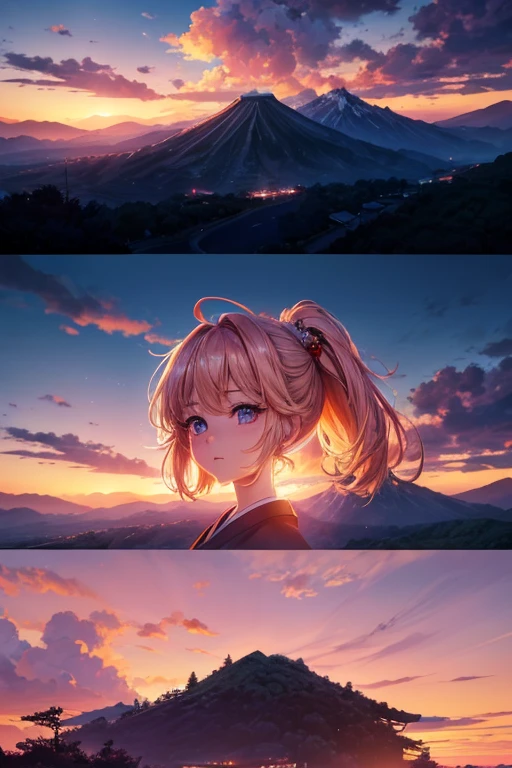 (best quality,4K,8k,high resolution,masterpiece:1.2),Super detailed,(actual,photoactual,photo-actual:1.37),bright colors,High Density Imaging Review,ultra high definition,studio lighting,Beautiful and delicate eyes,Beautiful and delicate lips,Extremely detailed eyes and face,long eyelashes,landscape,Japanese cartoons,beautiful peaceful scene in Japanese cartoons style,Sunset lighting 8K,gorgeous Japanese cartoons landscape,primetime cinematography,beautiful photography,Sunset lighting, mountains in the distance,sunset and a few clouds,beautiful Japanese cartoons scene,Japanese cartoons landscape,Japanese cartoons beautiful peaceful scene,high resolution,Super fine details,actual portrait