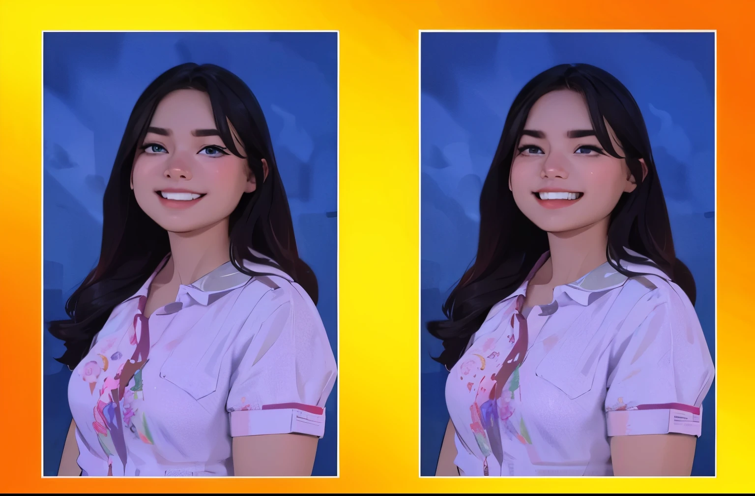 I want a full body with the uniform she's wearing. I also want her eyes to be opened.