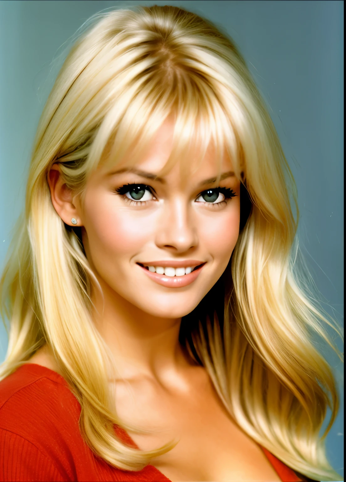 Une belle femme blonde, type Brigitte Bardot, dans le centre commercial souriant, taches de rousseur, yeux verts très clairs, cheveux foncés et raides, Visage détaillé, porter un chemisier blanc transparent, ultraréaliste