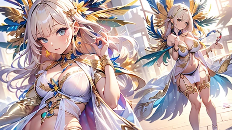 過去最高のmasterpiece、beautiful美しさ, 3D two-dimensional, rich, blonde, skirt, stockings, high heels, star、(Highly detailed CG Unity 8K wallpaper),(masterpiece), (最高quality), (Super detailed), (best work),(best shadow), (sharp eyeliner, eye shadow, fine eye:1.1), (超High resolution,realistic,最高quality,realistic),(8K,RAW photo,最高quality,star),mature woman、sensual curves、huge breasts、thighs、bubble、お尻のmasterpiece, 最高quality, Super detailed, full body shot, mature woman, beautiful mature woman, nightgown and underwear, enchanting smile, thick lips, Chubby lips, blush, looking at the viewer, provocative expression, beautifulhair型, cleavage, Plump、curvy hips、attractive face、sexy lingerie、an inviting gaze、Expression of emotions、Lewd underwear、(((erotic see-through lingerie set)))、Standing position、gorgeous accessories 、big breastsの女性, bare shoulders, 金色のhair, colored feather, metal ornaments, colored flowers, particle, light, (masterpiece, 最高quality, 最高quality, official art, beautiful and aesthetic:1.2), (1 girl:1.3), very detailed,(fractal art:1.1),(colorful:1.1)、(flowers:1.3),most detailed,(zentangle:1.2), (dynamic pose), (abstract background:1.3), (shiny skin), (lots of colors :1.4), ,(earrings:1.4), (feather:1.4),masterpiece, 最高quality, Super detailed, 30~40 years, full body shot, beautiful 、さまざまなhair型，gold headband，plump breasts，beautiful，greek clothing，Tulle covers the breasts，perfectly proportioned, detailed clothing details,marble，god statue，cinematic lighting, film grain, 8K, masterpiece, Super detailed, high detail, 高quality, High resolution,(((NSFW:1.2)))、exposed chest、Openwork decoration，(((see through dress)))、(((解剖学的に正しいbody))) , 最高quality, Super detailed, (((Lewd underwear)))、raise your butt, from below, (((R-18)))、thighs, big breasts, Are standing, cowboy shot, blush, (((1 girl))), (masterpiece:1.3), (High resolution), (8K), (very detailed), perfect face, Nice eye and face, (((最高quality))), (Super detailed), detailed face and eye, (alone), beautifuleye,(((sexy pose)))、(((整ったbig breasts)))、((beautiful eye))、luxury、(((超High resolution)))、(((detailed description)))、(((ぽっちゃりbody型)))、(((解剖学的構造に一致したbodyの部位)))、beautiful長いまつ毛、バランスのとれたbody型,2 feet、Just the right size for your legs and arms、Fishnet tights、glamorous、(((Clear white and black eye)))、lipstick、Sparkling、(Undistorted face, eye, body)、jewelry、gem、(長くカールしたbeautifulまつ毛)、(((バランス良いbeautiful胸)))、(transparent, Exquisite skin:1.2)、(((完璧なglamorousボディー)))、actress face、Super beautiful、Cute smile、Healing beauty、Flower shower、完璧なeye、realistic depiction、Super sexy、glossy、Glamorous、double eyelids、Good dark makeup、makeup、ぼやけていないeye , expensive_quality, expensive_solve, masterpiece*I wore, whitespace, colorful, 1 girl, alone, white_hair, prism hair, [pink|green] eye, gradient eye, multicolored eye, shine eye, shine, Sparkling, shine white particles, wind lift, full_body, Severe,