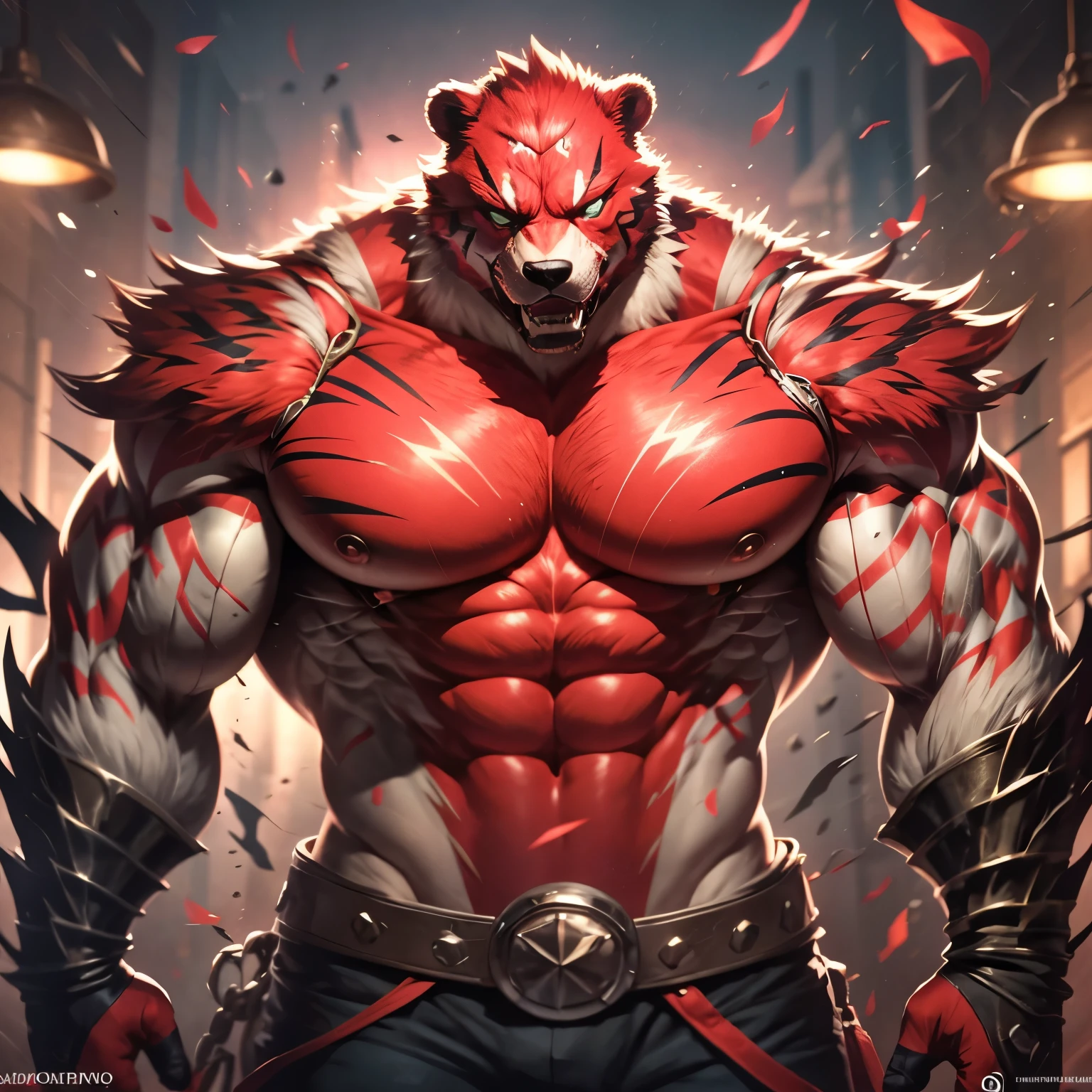 huge muscle bear, muscular beast, frost, roar, corruption, demon lord, aggresive