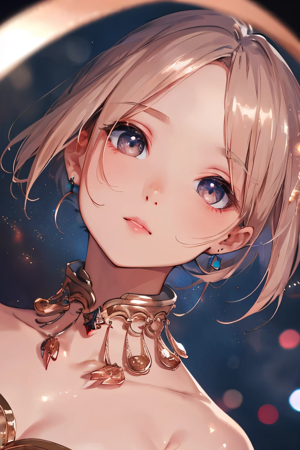 close up angal (( on the air)) , (rosegold silver dust ) , detailed focus, deep bokeh, beautiful, dreamy colors, black dark cosmic background. Visually delightful ,3D,more detail XL , ,more detail XL