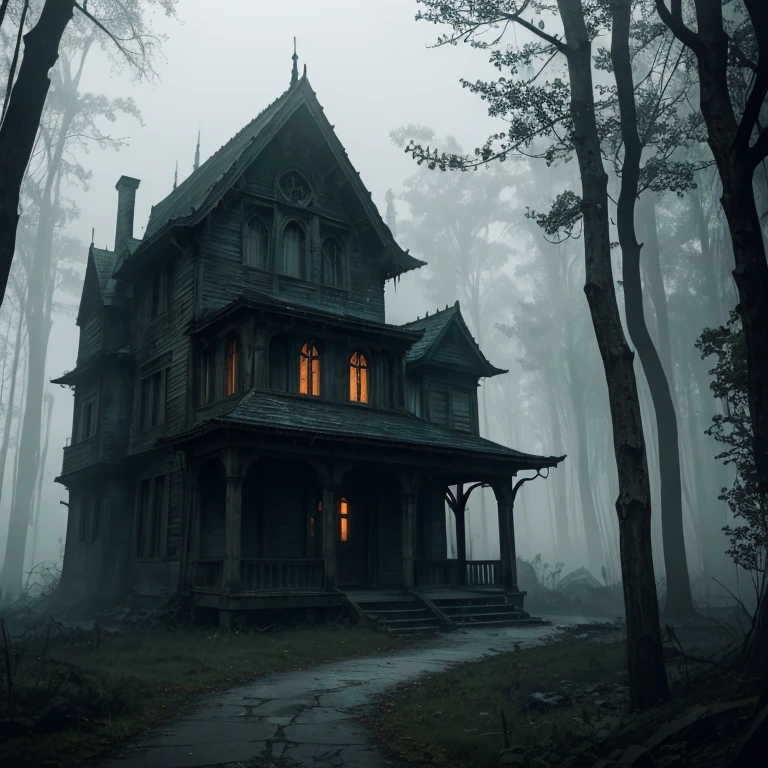 (best quality,4k,8k,highres,masterpiece:1.2),ultra-detailed,(realistic,photorealistic,photo-realistic:1.37),eerie places,dark ambiance,haunting atmosphere,foreboding landscapes,menacing silhouettes,creepy stillness,abandoned locations,mysterious structures,ominous shadows,surreal imagery,ghostly presence,distant whispers,unearthly fog,gothic architecture,misty moonlight,mystical ruins,enigmatic symbols,otherworldly portals,ethereal glow,whispers of the unknown,spooky trees and branches,whispering wind,spectral figures,crumbling walls and decayed facades,rumored haunted houses,desolate haunted forests,ominous stormy skies,dreadful silence,haunting secrets,lurking dangers, unsettling sense of unease.
