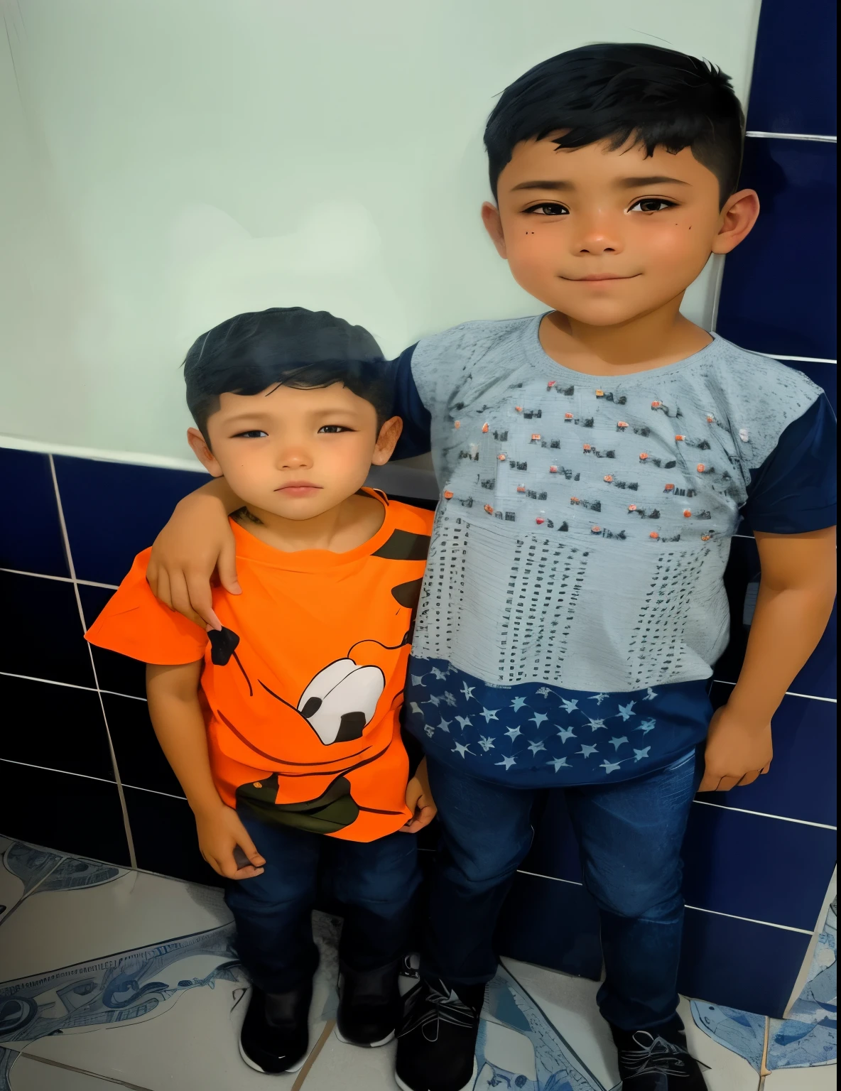 there are two boys standing next to each other in a bathroom, cute boys, taken with sony alpha 9, bowater charlie and brom gerald, by Nándor Katona, boys, brothers, photo taken in 2 0 2 0, with wet faces!!, with a kid, taken in the early 2020s, ghutra and egal