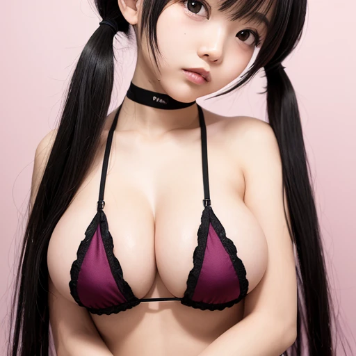 super big breasts、cute、micro bikini、slender、real、twin tails、、black hair、whole body