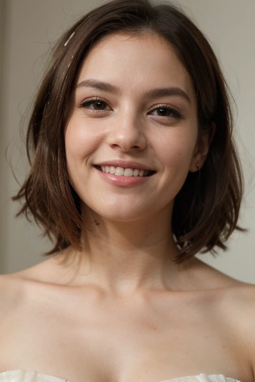 (close-up editorial photo of 18 yo woman, lonely, short hair, thin Brazilian girlfriend), (small breasts), detailed full body, (split lips), a beautiful and pleasant smile, realistic green eyes, POV, realistic[:, (film grain, 25mm, f/1.2, dof, bokeh, beautiful symmetrical face, perfect bright eyes, well-defined pupils, high contrast eyes, ultra detailed skin, skin pores,  vellus hair, fabric stitching, fabric texture, stone texture, finely detailed features:1):0.9]