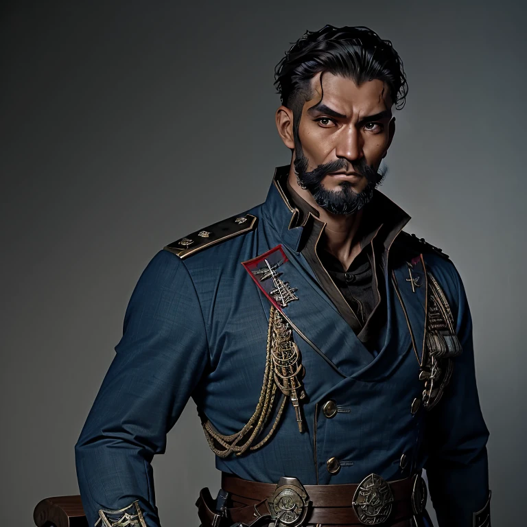 Naval officer,Asian,Warhammer,Gothic,Blue dress,facial details,beard,Nose scar