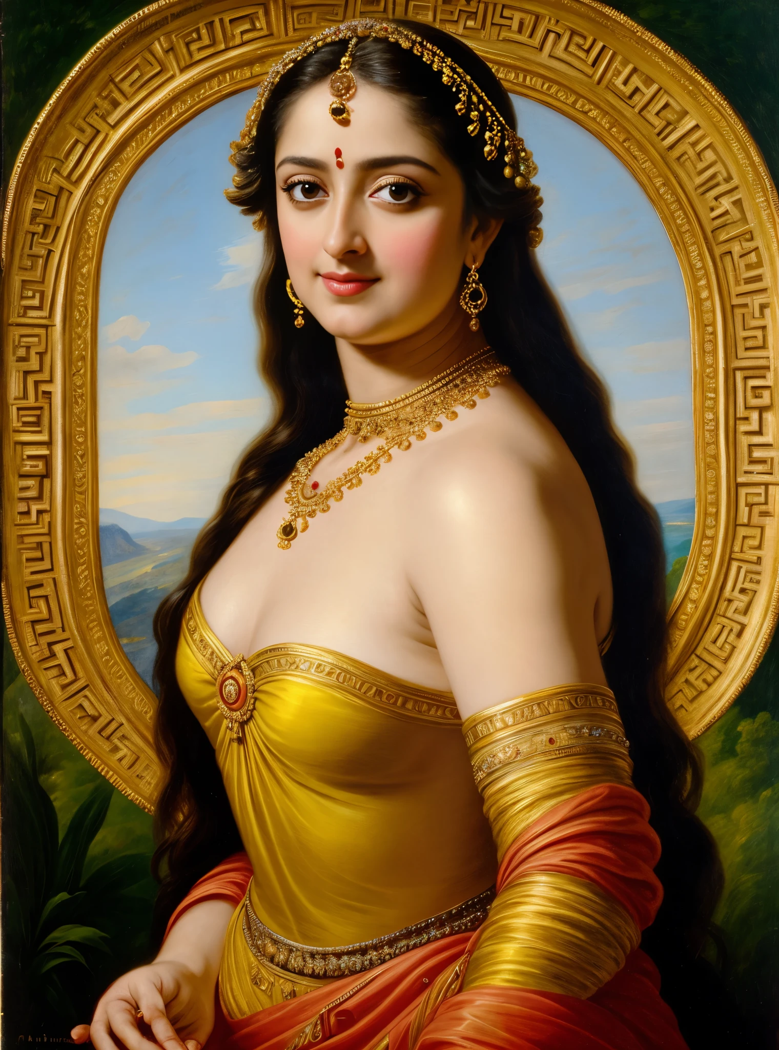 Looks like Anushka Shetty, Masterpiece, Best quality, high clarity eyes, beautifully styled hair, critically flawless,sharp picture, Full portrait, High pixels, perfect face, perfect eyes, beautiful face, perfect hands,perfect fingers, in Peter Paul Rubens style, by Peter Paul Rubens, baroque style, acrylic on canvas, highly detailed, description: "Create a nymph inspired by the tales of Greek or Roman mythology, embodying the essence of a natural element or location, and possessing a unique ability or trait that sets her apart."