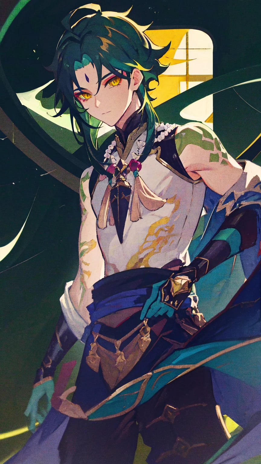 1boy,dark green hair,best quality,masterpiece,extremley,yellow eyes,male focus,beautiful eyes,