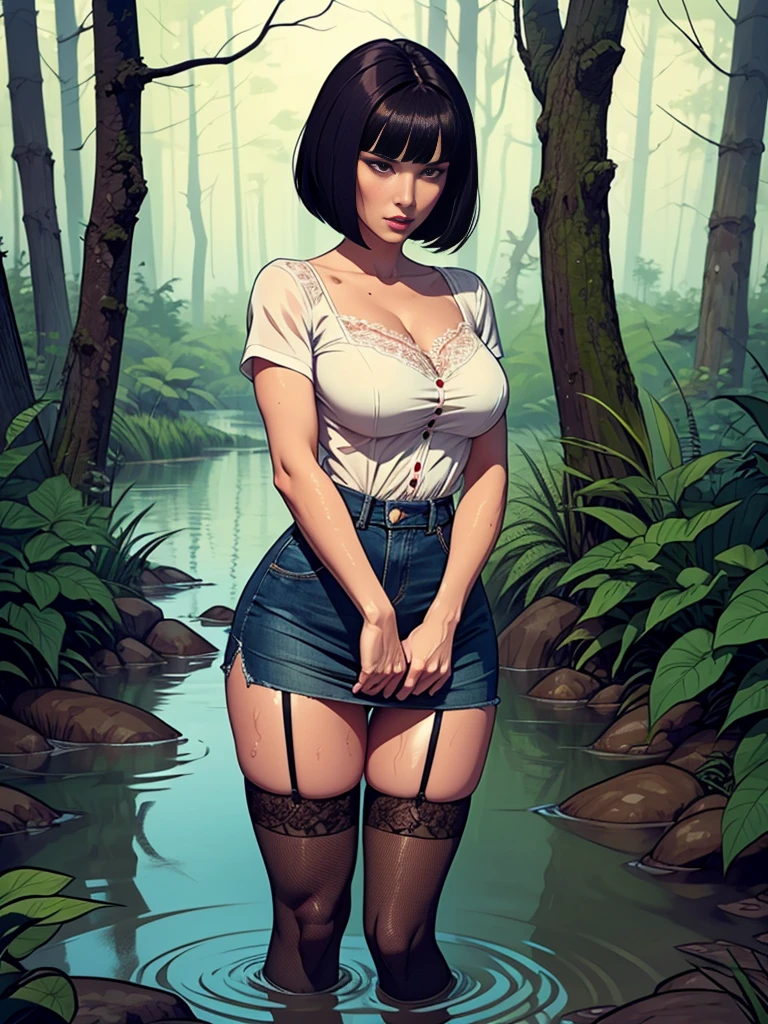 (1940s black and white style) a sexy turtle woman, kelly hu (tiny breasts, tiny mouth, enormous eyes, huge butt), nude, scaly patches, wiggling out of shell having a hard time freeing her enormous butt, taking bath in stream, high fantasy, mushroom forest, detailed face, beautiful eyes, beautiful lips, long eyelashes, realistic, photorealistic, 8k, best quality, masterpiece, ultra-detailed, vivid colors, natural lighting, detailed environment, lush forest, mossy rocks, flowing water, dappled sunlight